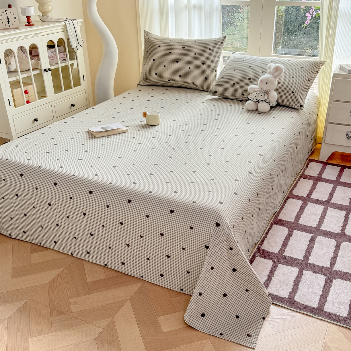 91家纺网 家纺一手货源 找家纺 康纳利 2026新款原棉老粗布透气印花床单 格间心动