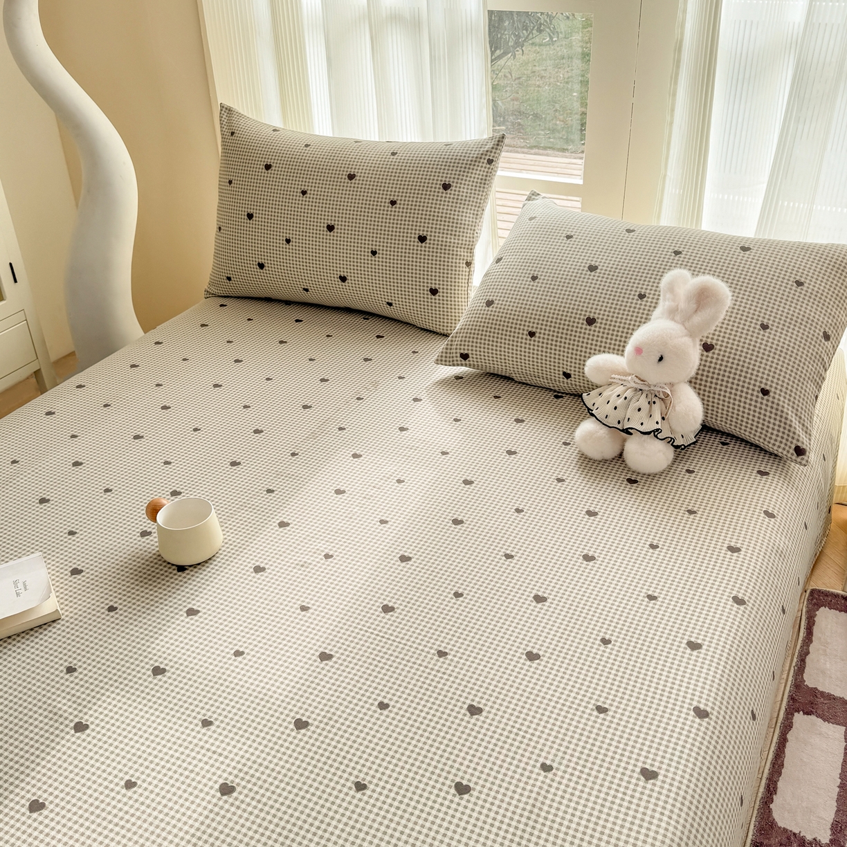 91家纺网 家纺一手货源 找家纺 康纳利 2026新款原棉老粗布透气印花床单 格间心动