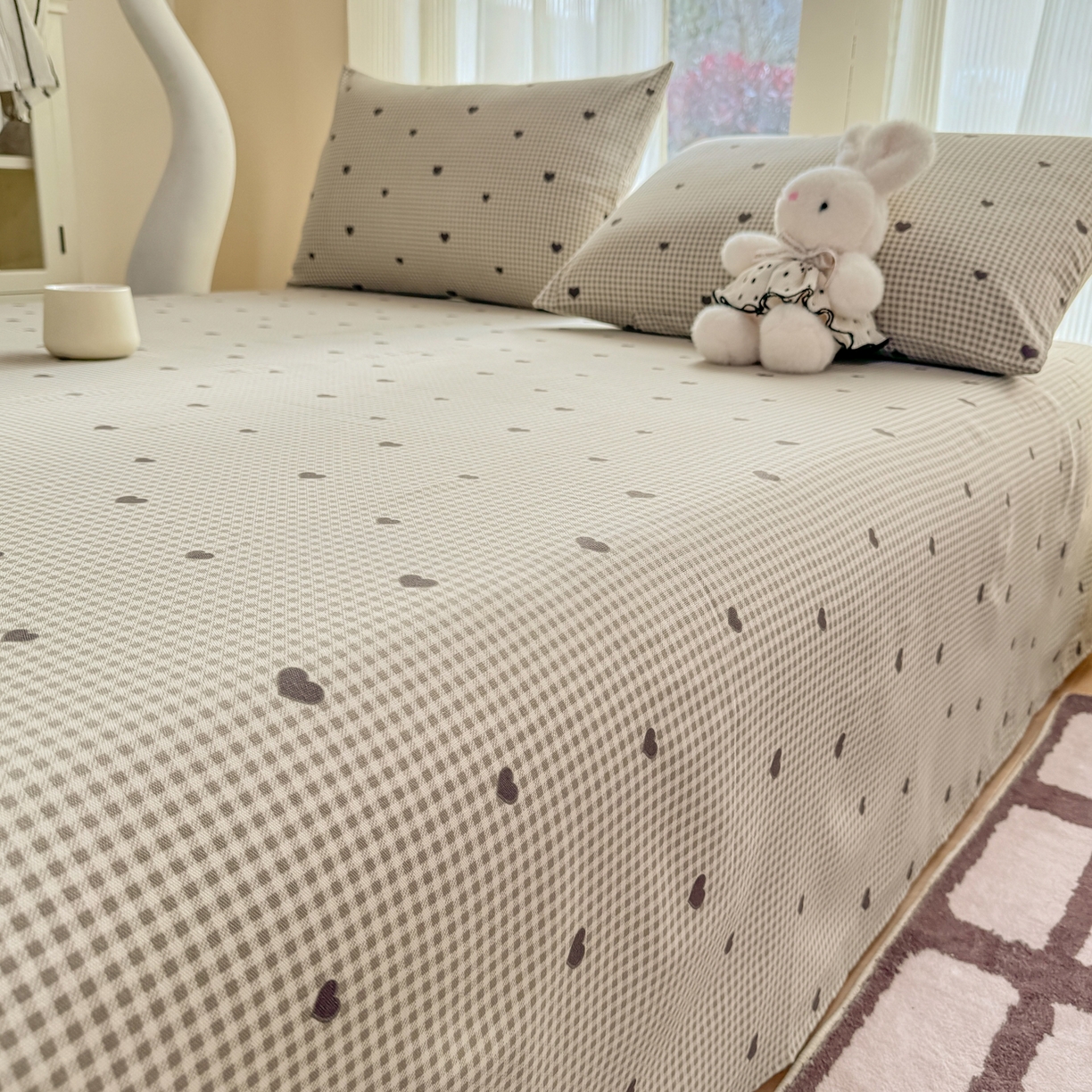 91家纺网 家纺一手货源 找家纺 康纳利 2026新款原棉老粗布透气印花床单 格间心动