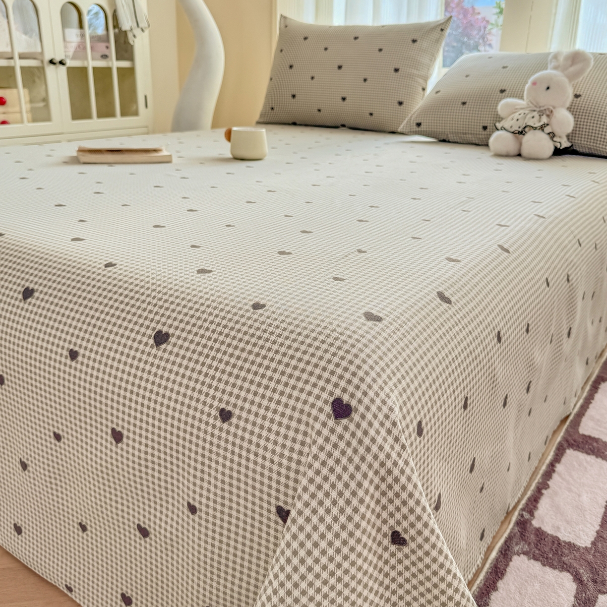 91家纺网 家纺一手货源 找家纺 康纳利 2026新款原棉老粗布透气印花床单 格间心动