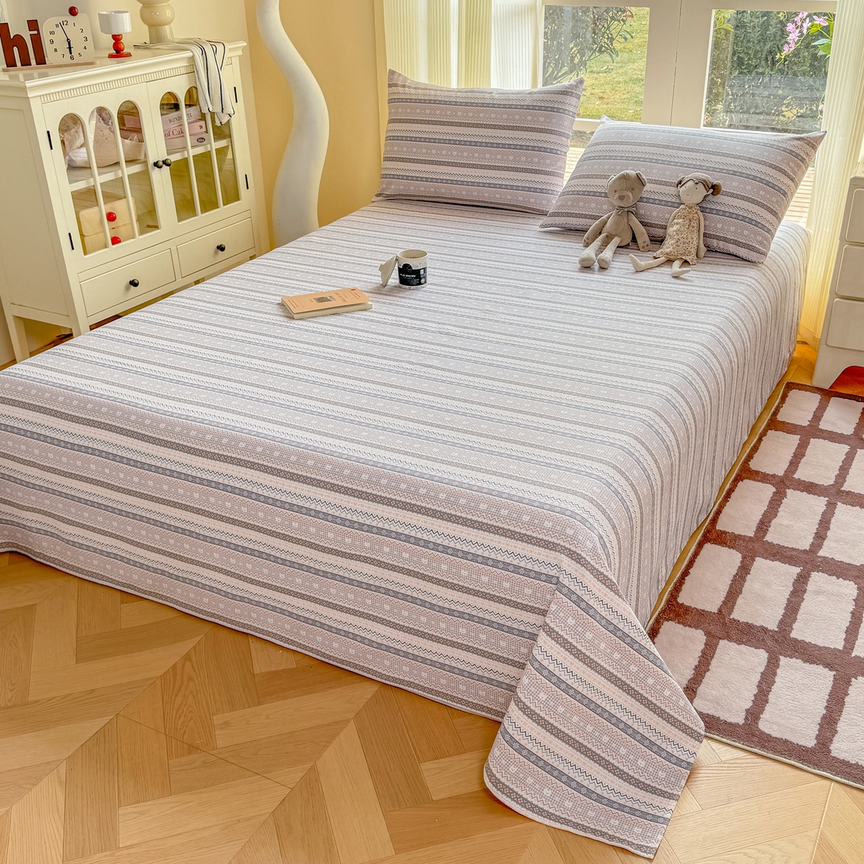 91家纺网 家纺一手货源 找家纺 康纳利 2026新款原棉老粗布透气印花床单 格韵