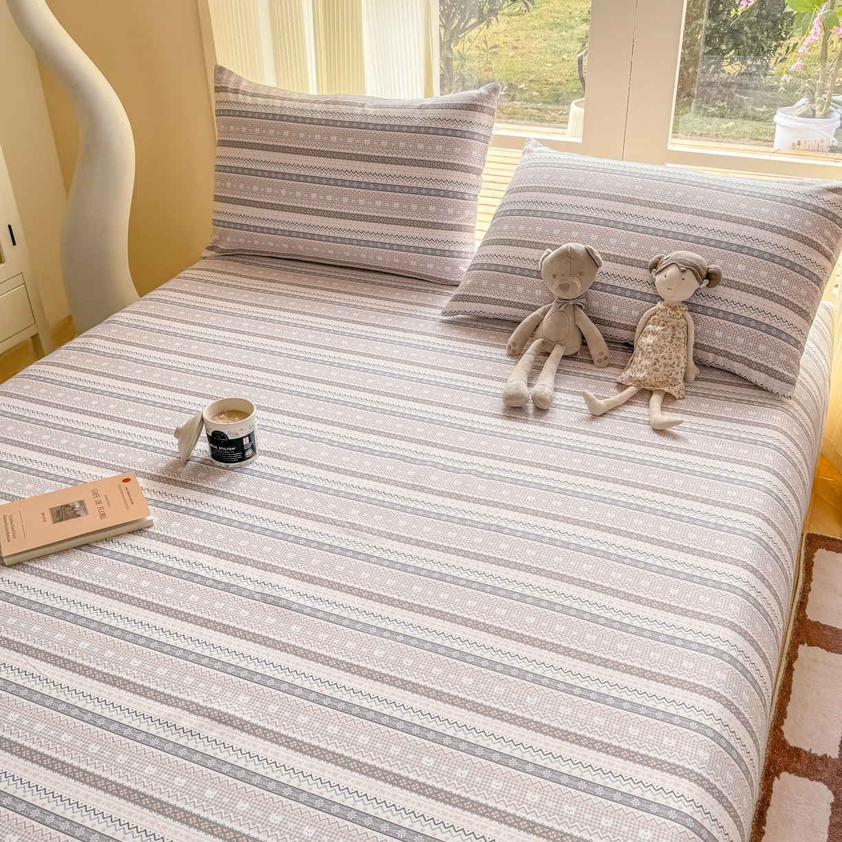 91家纺网 家纺一手货源 找家纺 康纳利 2026新款原棉老粗布透气印花床单 格韵