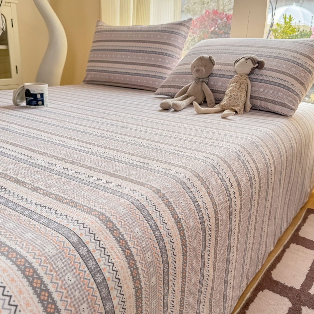 91家纺网 家纺一手货源 找家纺 康纳利 2026新款原棉老粗布透气印花床单 格韵