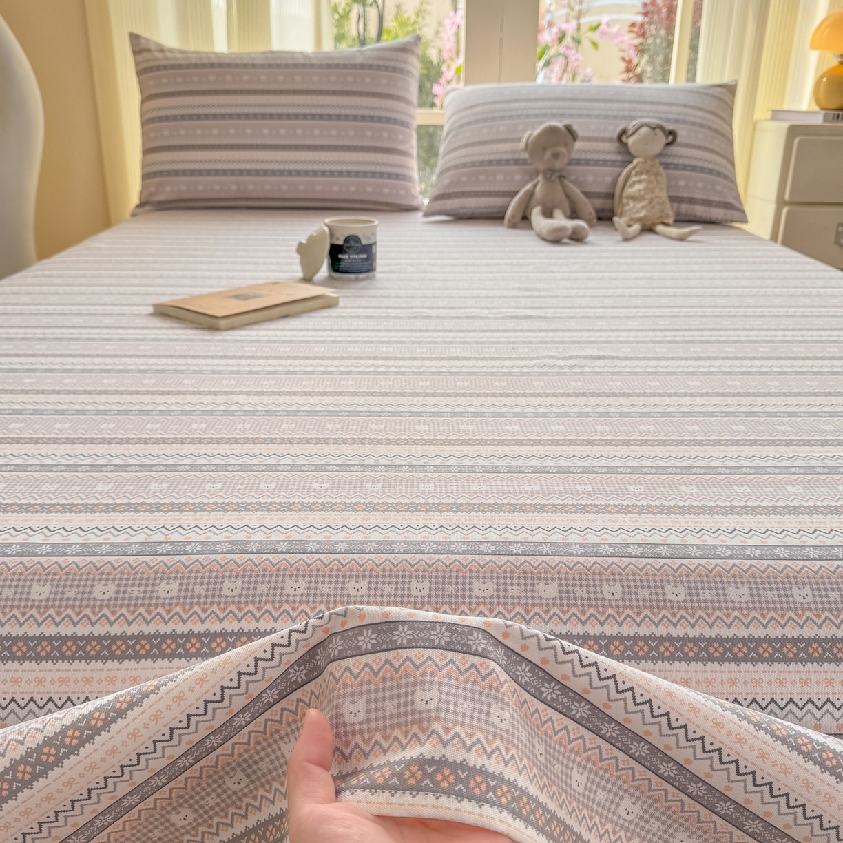 91家纺网 家纺一手货源 找家纺 康纳利 2026新款原棉老粗布透气印花床单 格韵