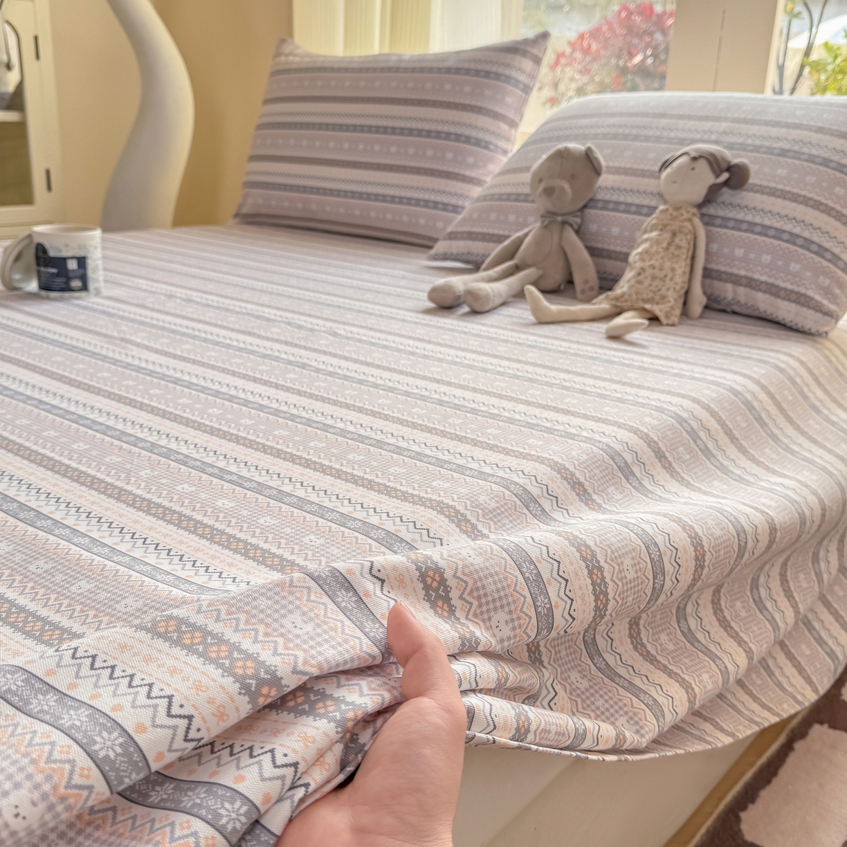 91家纺网 家纺一手货源 找家纺 康纳利 2026新款原棉老粗布透气印花床单 格韵