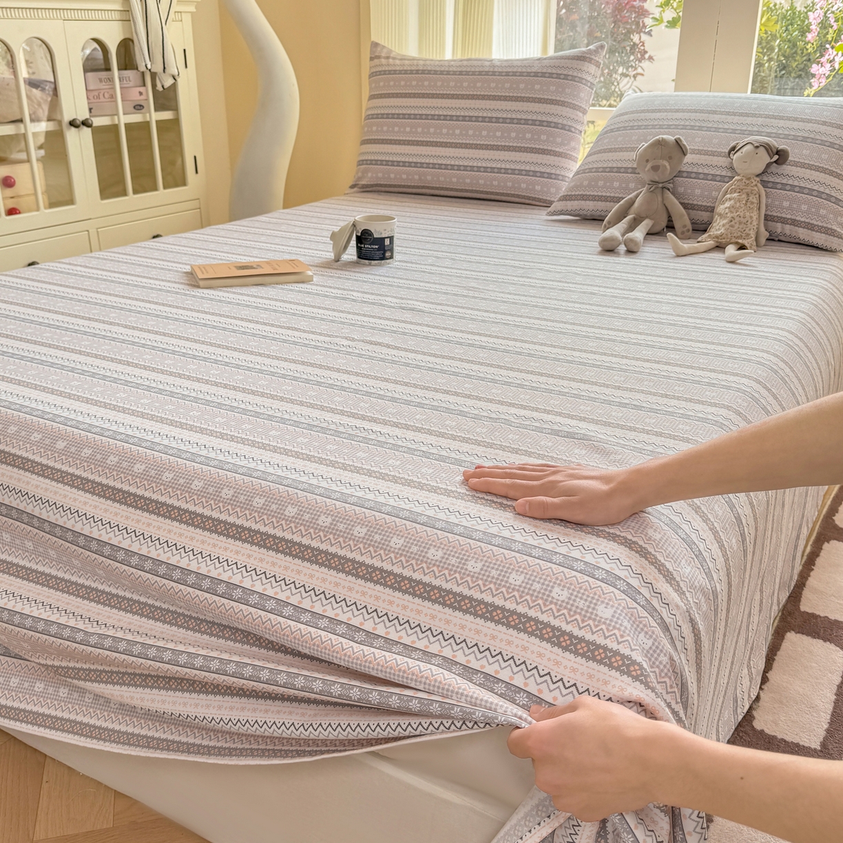 91家纺网 家纺一手货源 找家纺 康纳利 2026新款原棉老粗布透气印花床单 格韵