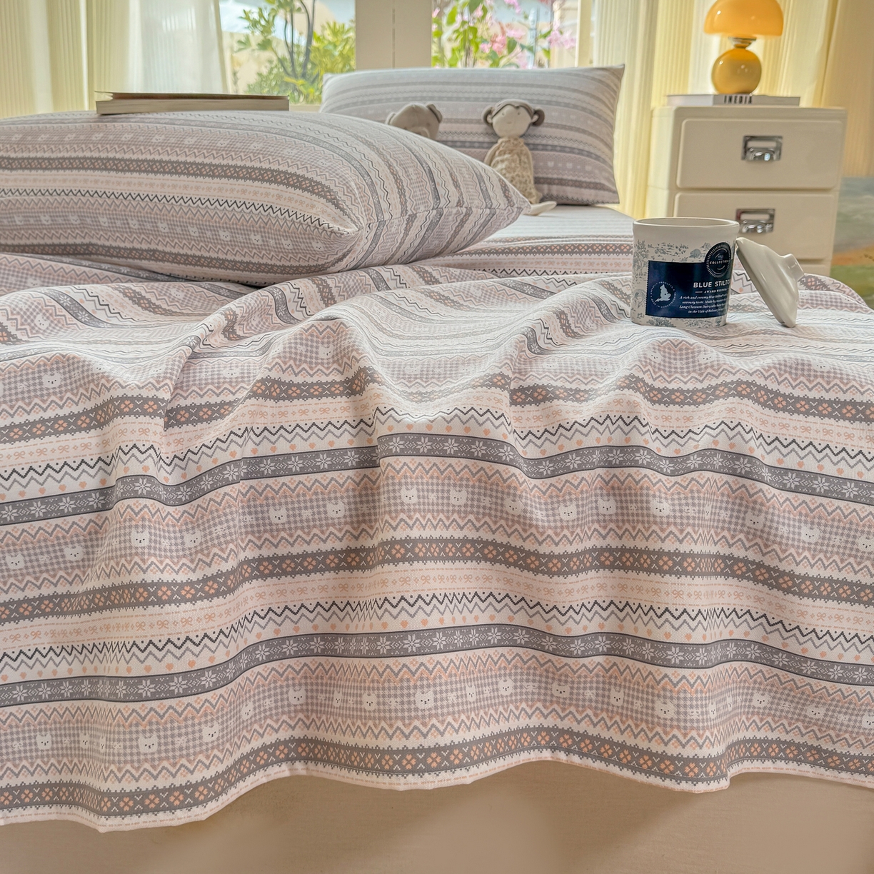 91家纺网 家纺一手货源 找家纺 康纳利 2026新款原棉老粗布透气印花床单 格韵