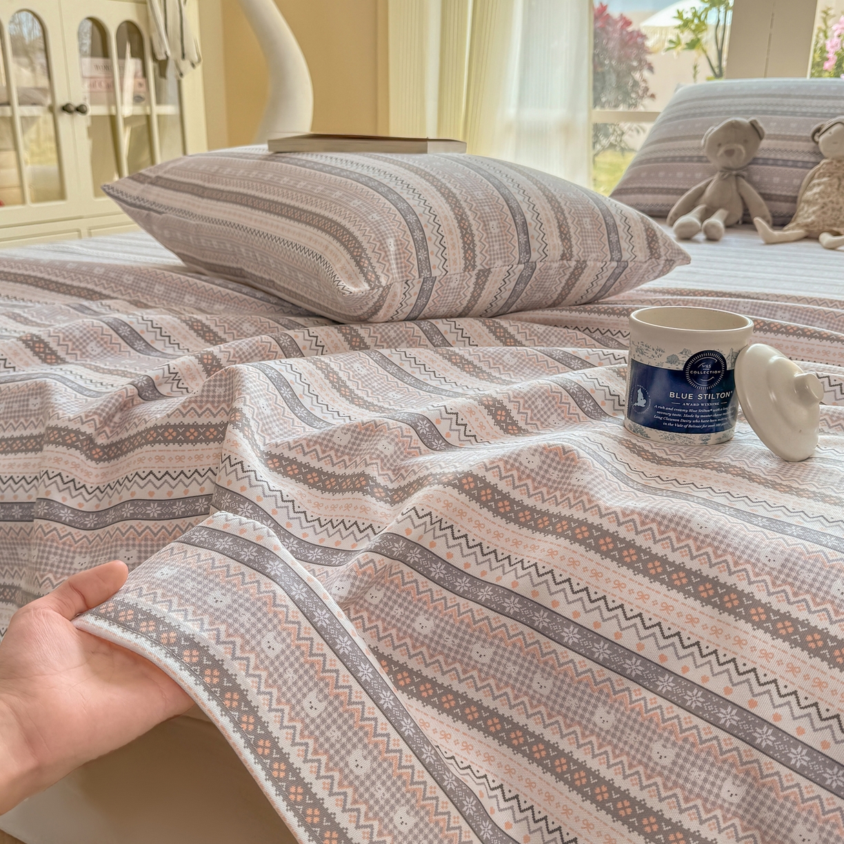 91家纺网 家纺一手货源 找家纺 康纳利 2026新款原棉老粗布透气印花床单 格韵