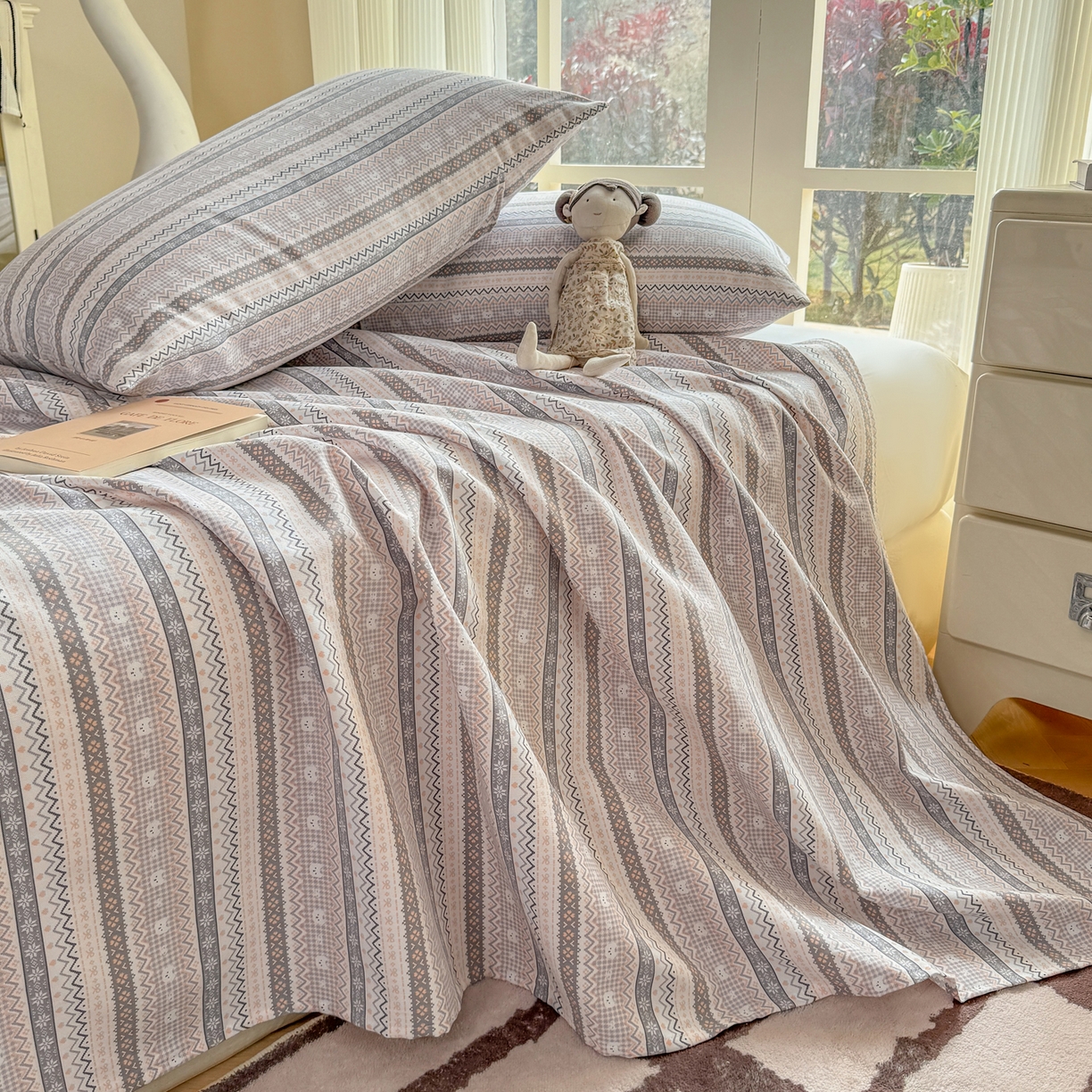 91家纺网 家纺一手货源 找家纺 康纳利 2026新款原棉老粗布透气印花床单 格韵