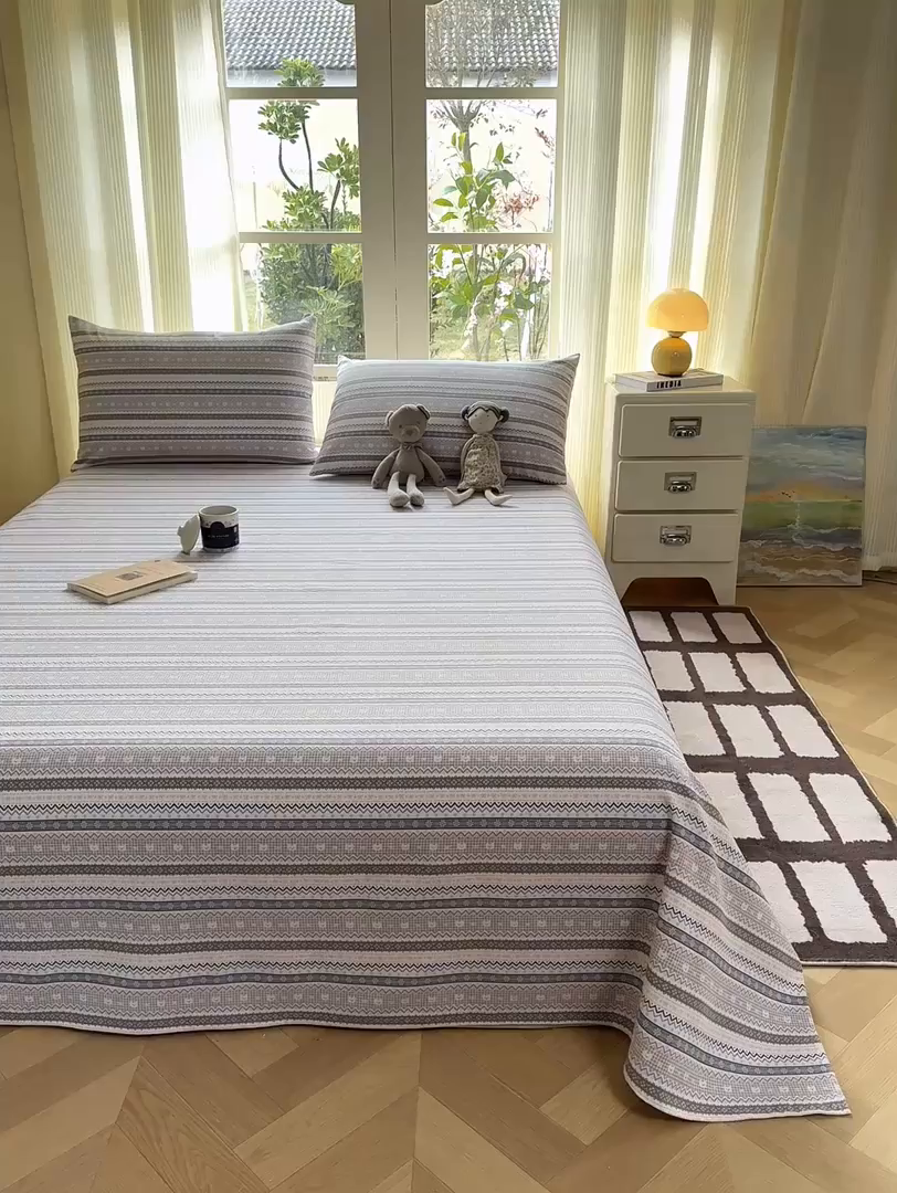 91家纺网 家纺一手货源 找家纺 康纳利 2026新款原棉老粗布透气印花床单 格韵