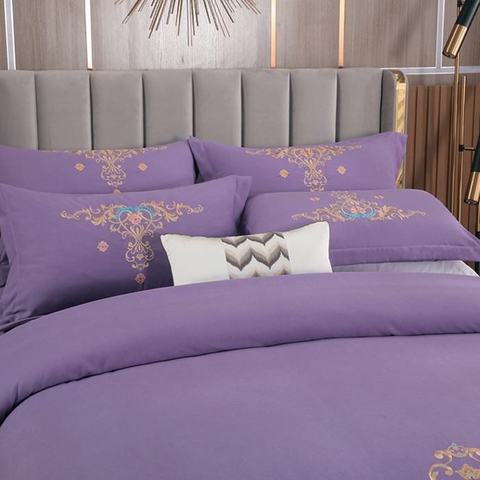 91家纺网 家纺一手货源 找家纺 慕她家纺 2026年磨毛亲肤棉婚庆四件套大红色刺绣结床上用品 盛世庄园 魅力紫