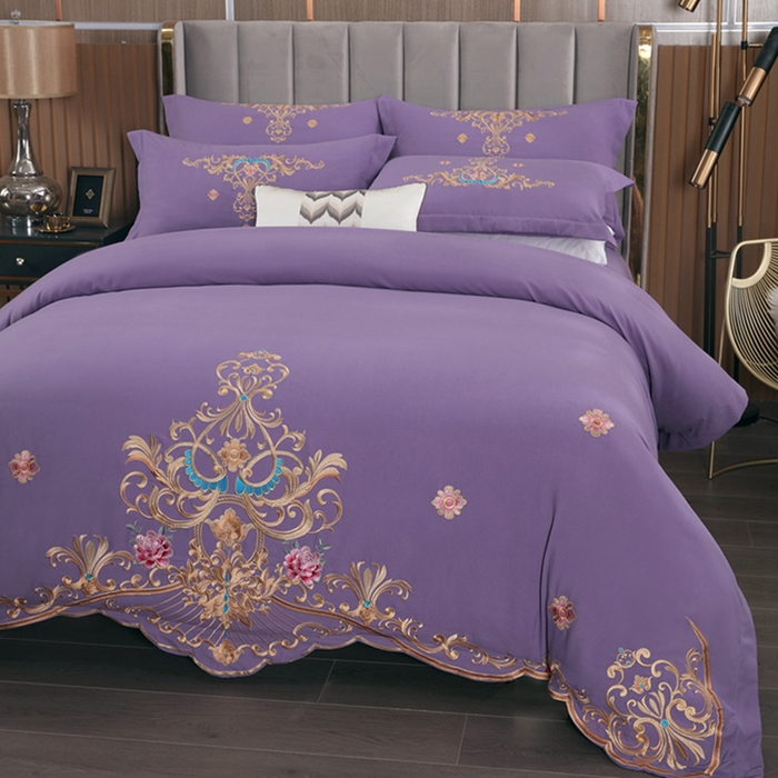 91家纺网 家纺一手货源 找家纺 慕她家纺 2026年磨毛亲肤棉婚庆四件套大红色刺绣结床上用品 盛世庄园 魅力紫