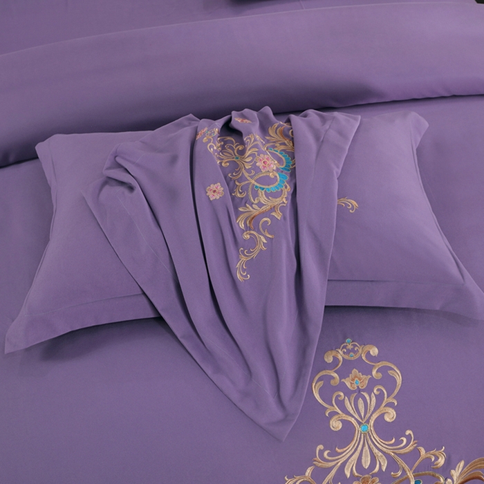 91家纺网 家纺一手货源 找家纺 慕她家纺 2026年磨毛亲肤棉婚庆四件套大红色刺绣结床上用品 盛世庄园 魅力紫