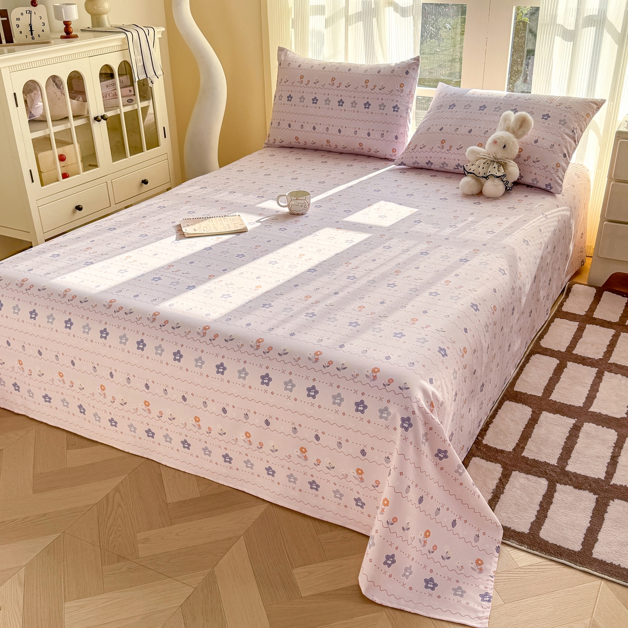 91家纺网 家纺一手货源 找家纺 康纳利 2026新款原棉老粗布透气印花床单 兰玲