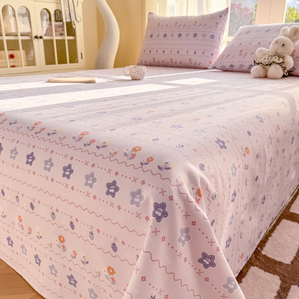 91家纺网 家纺一手货源 找家纺 康纳利 2026新款原棉老粗布透气印花床单 兰玲