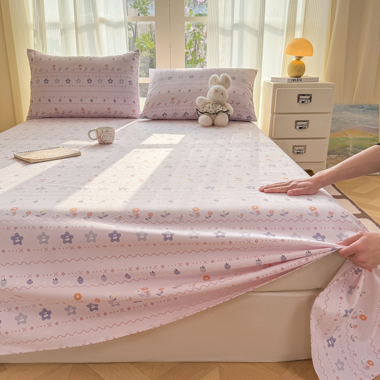 91家纺网 家纺一手货源 找家纺 康纳利 2026新款原棉老粗布透气印花床单 兰玲