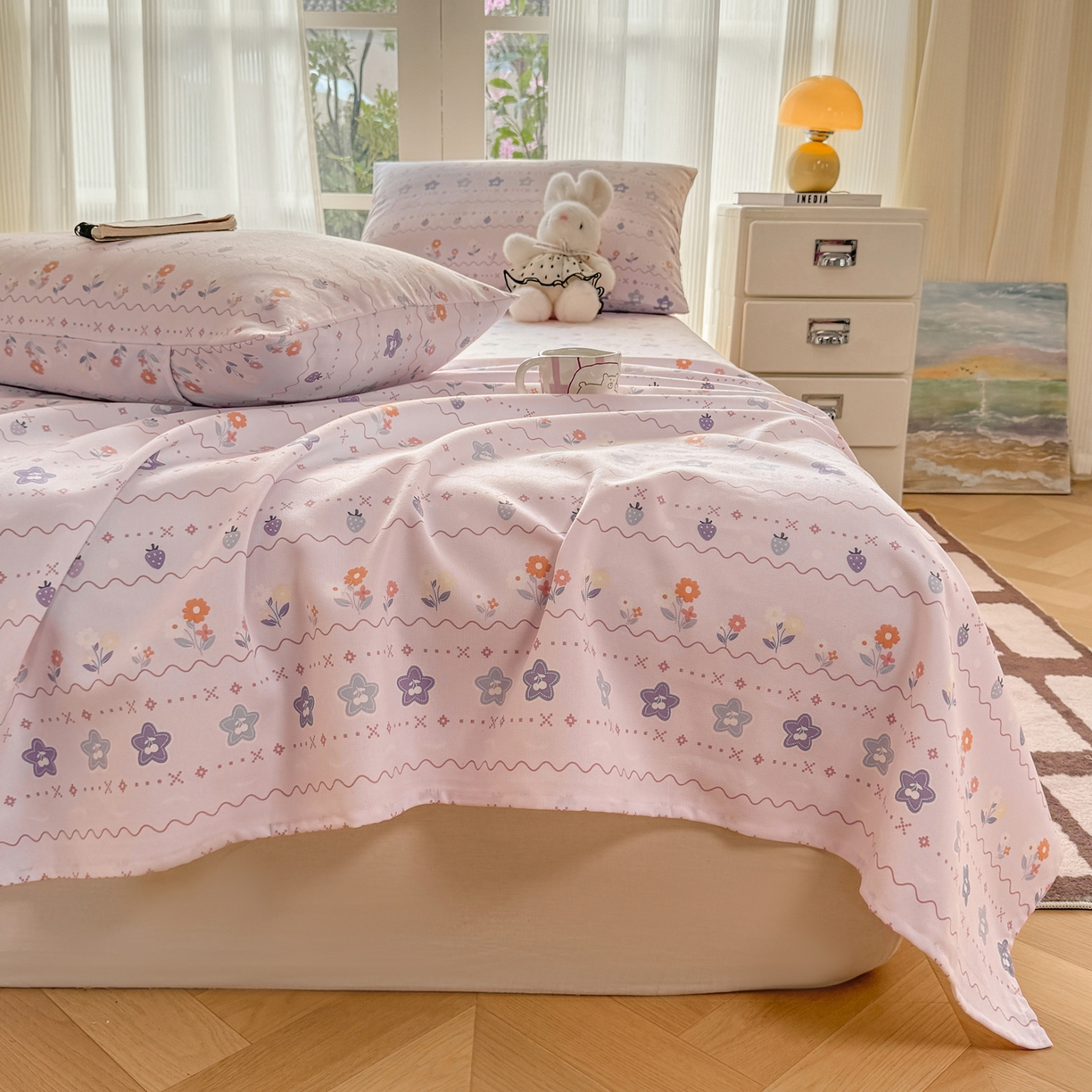 91家纺网 家纺一手货源 找家纺 康纳利 2026新款原棉老粗布透气印花床单 兰玲