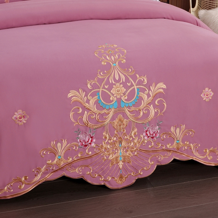 91家纺网 家纺一手货源 找家纺 慕她家纺 2026年磨毛亲肤棉婚庆四件套大红色刺绣结床上用品 盛世庄园 雅豆沙