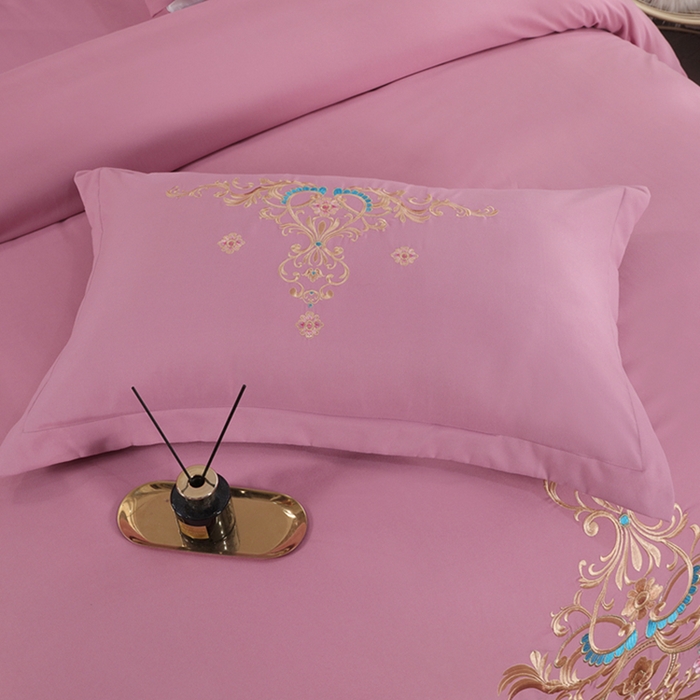 91家纺网 家纺一手货源 找家纺 慕她家纺 2026年磨毛亲肤棉婚庆四件套大红色刺绣结床上用品 盛世庄园 雅豆沙