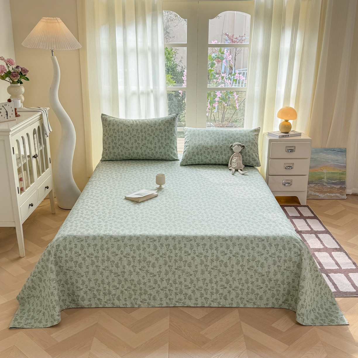 91家纺网 家纺一手货源 找家纺 康纳利 2026新款原棉老粗布透气印花床单 蔓枝