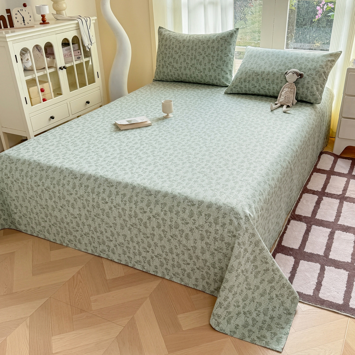 91家纺网 家纺一手货源 找家纺 康纳利 2026新款原棉老粗布透气印花床单 蔓枝