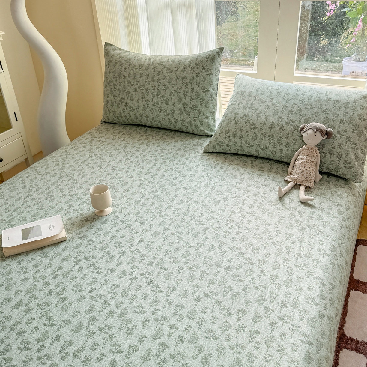 91家纺网 家纺一手货源 找家纺 康纳利 2026新款原棉老粗布透气印花床单 蔓枝