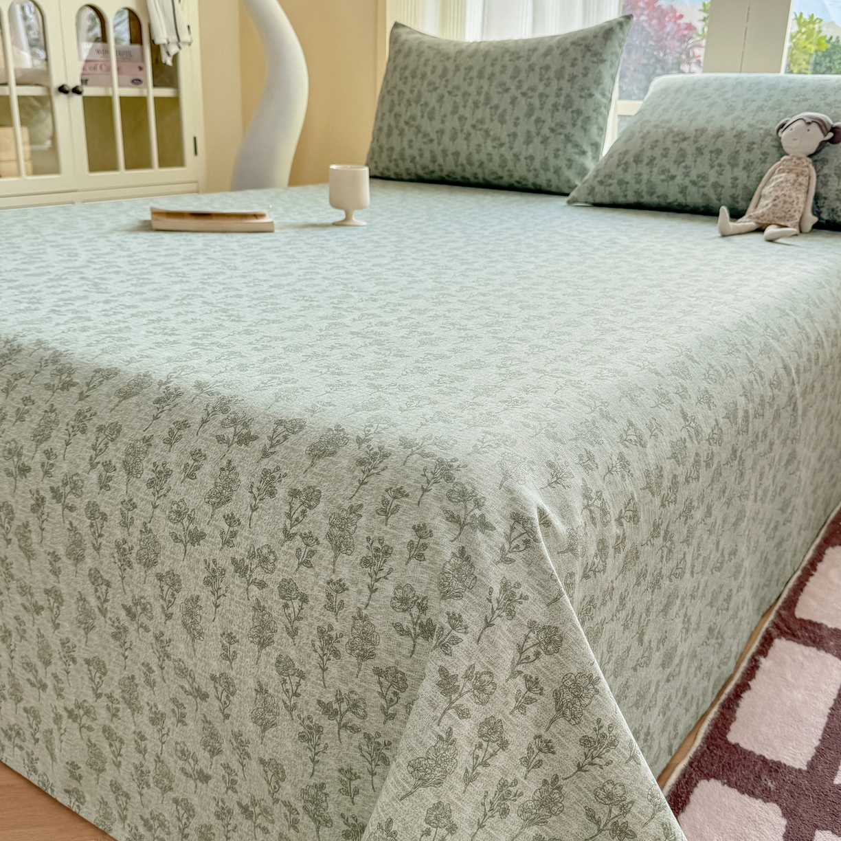 91家纺网 家纺一手货源 找家纺 康纳利 2026新款原棉老粗布透气印花床单 蔓枝