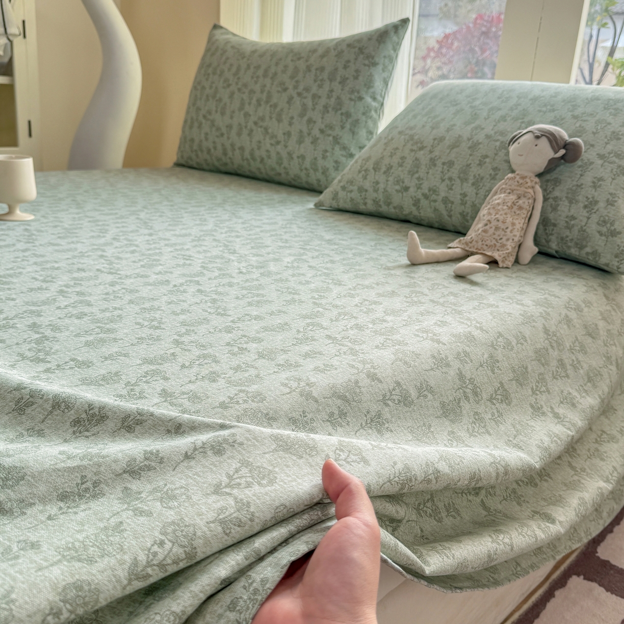 91家纺网 家纺一手货源 找家纺 康纳利 2026新款原棉老粗布透气印花床单 蔓枝