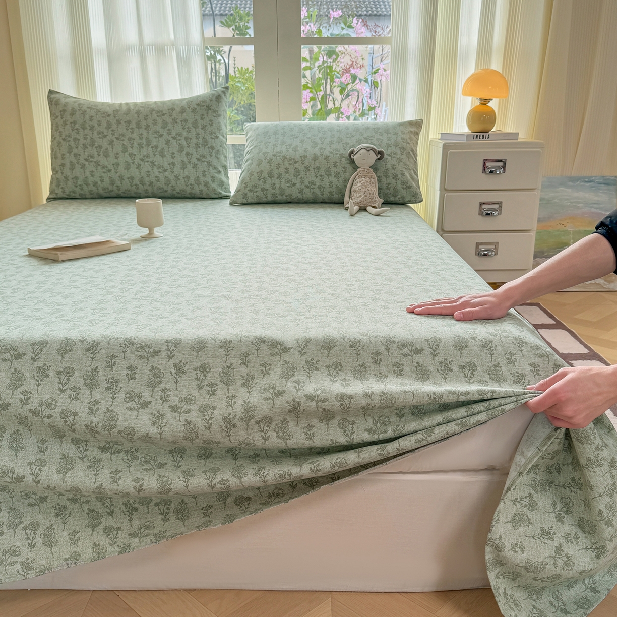 91家纺网 家纺一手货源 找家纺 康纳利 2026新款原棉老粗布透气印花床单 蔓枝