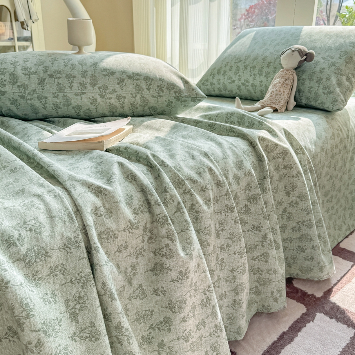 91家纺网 家纺一手货源 找家纺 康纳利 2026新款原棉老粗布透气印花床单 蔓枝