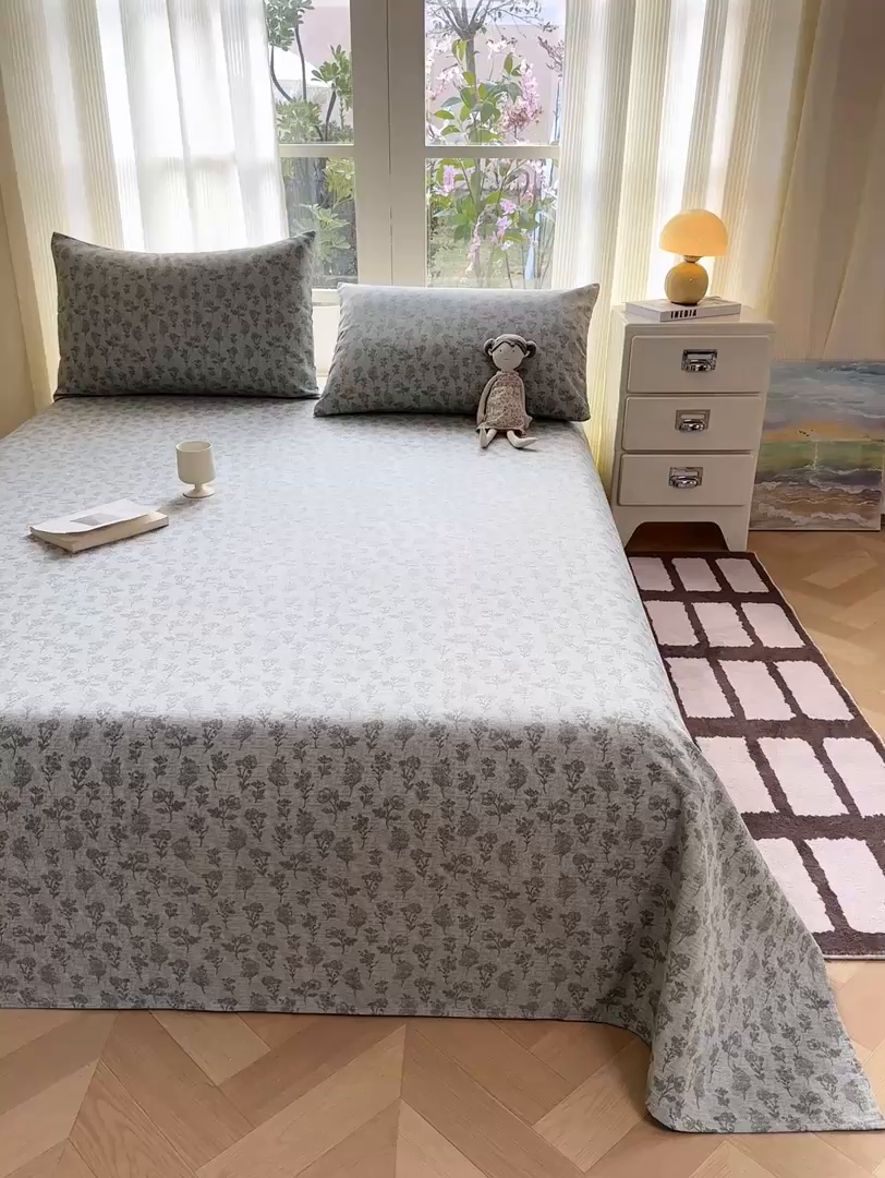 91家纺网 家纺一手货源 找家纺 康纳利 2026新款原棉老粗布透气印花床单 蔓枝