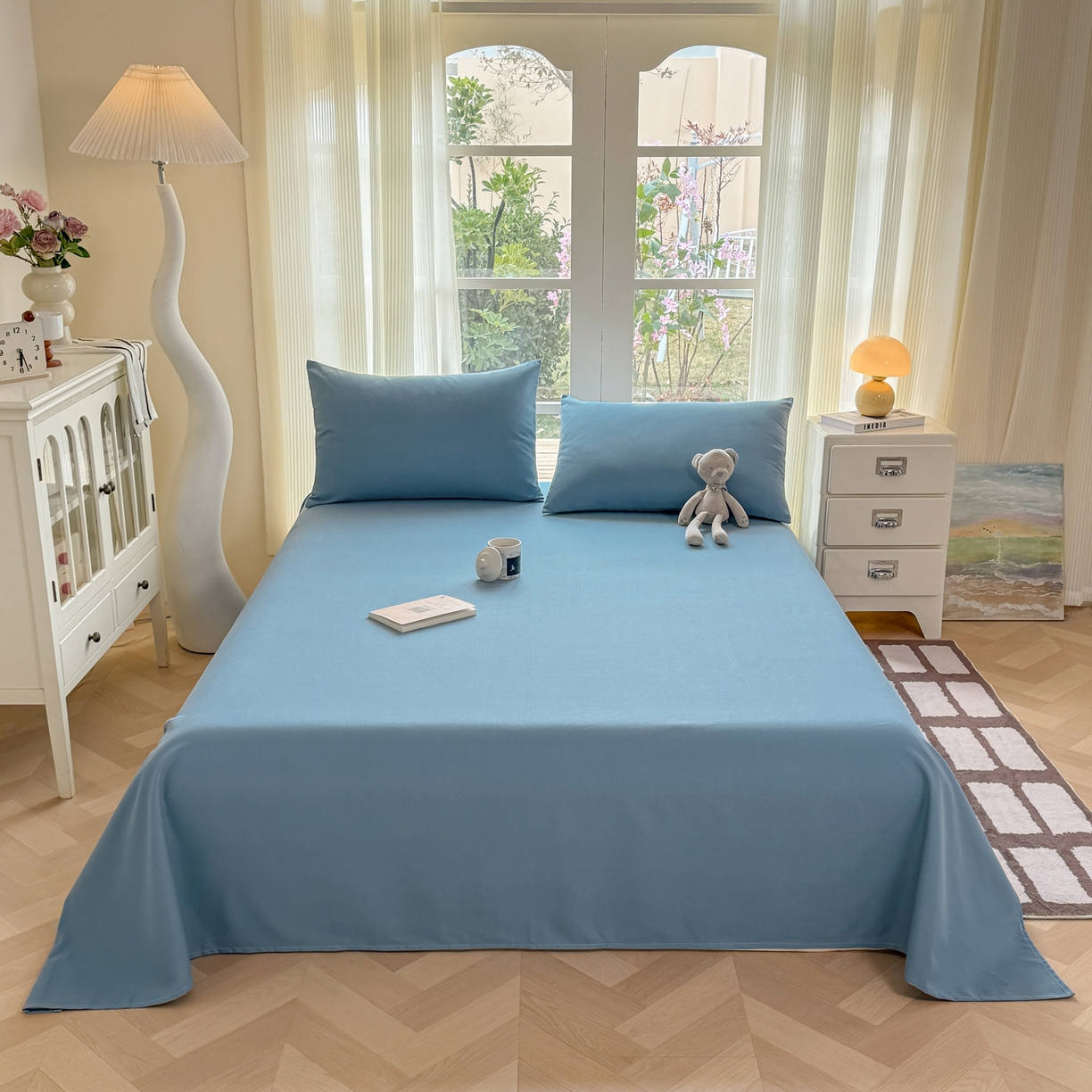 91家纺网 家纺一手货源 找家纺 康纳利 2026新款原棉老粗布透气印花床单 莫兰迪兰