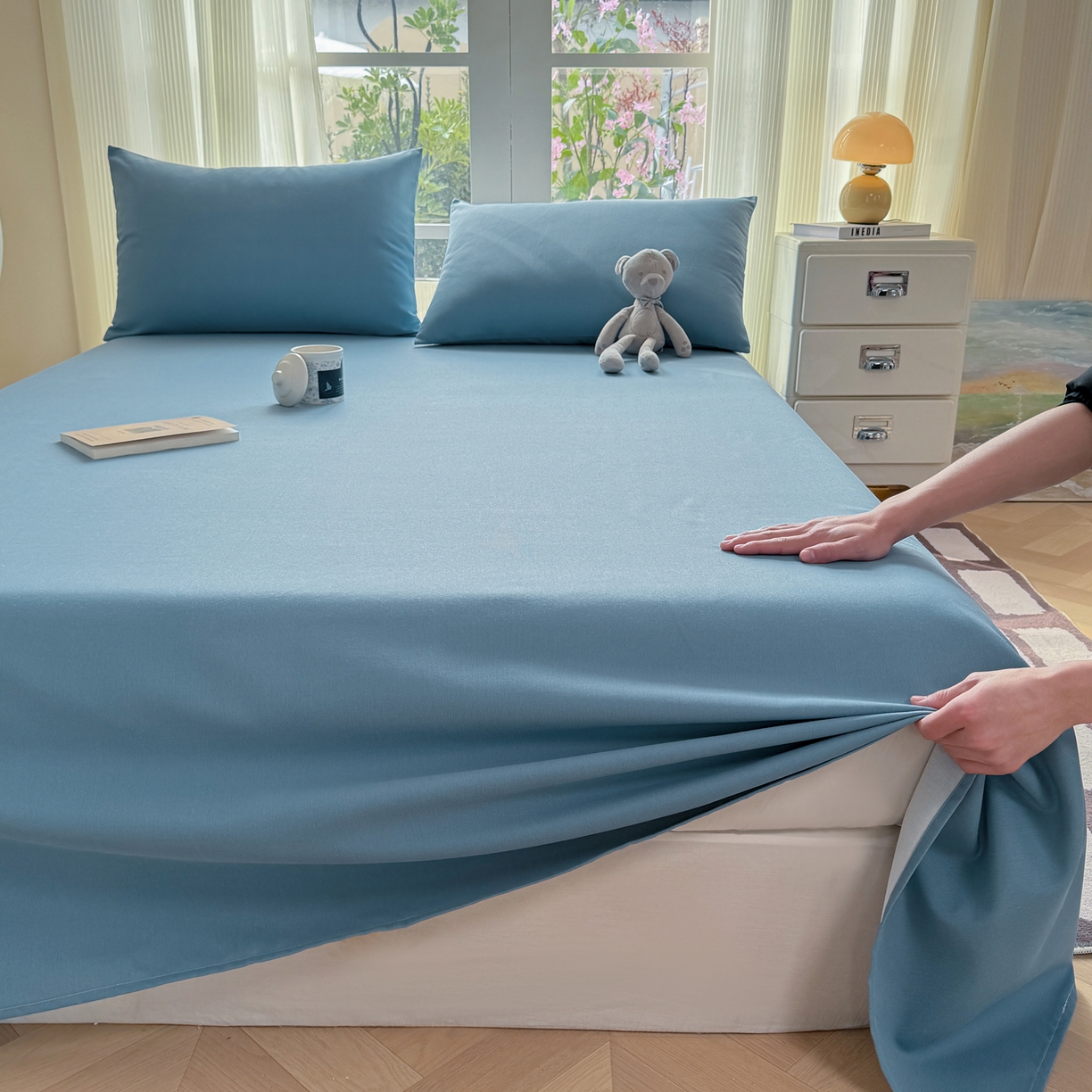 91家纺网 家纺一手货源 找家纺 康纳利 2026新款原棉老粗布透气印花床单 莫兰迪兰