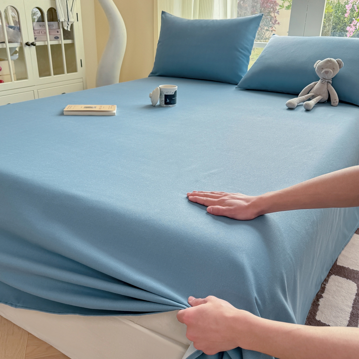 91家纺网 家纺一手货源 找家纺 康纳利 2026新款原棉老粗布透气印花床单 莫兰迪兰