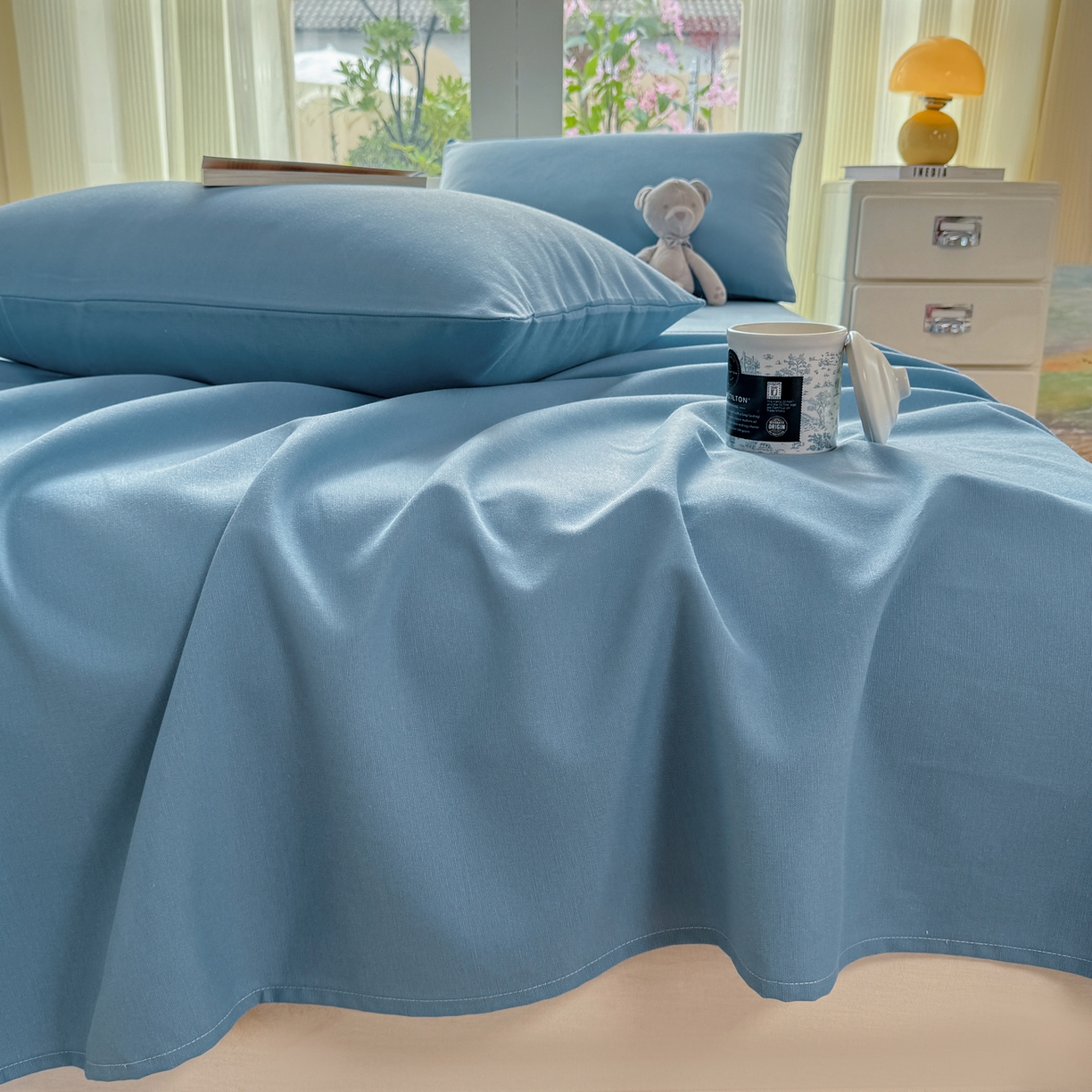 91家纺网 家纺一手货源 找家纺 康纳利 2026新款原棉老粗布透气印花床单 莫兰迪兰