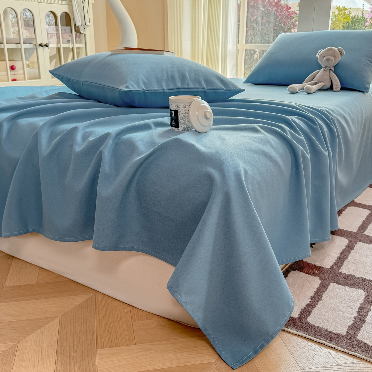 91家纺网 家纺一手货源 找家纺 康纳利 2026新款原棉老粗布透气印花床单 莫兰迪兰