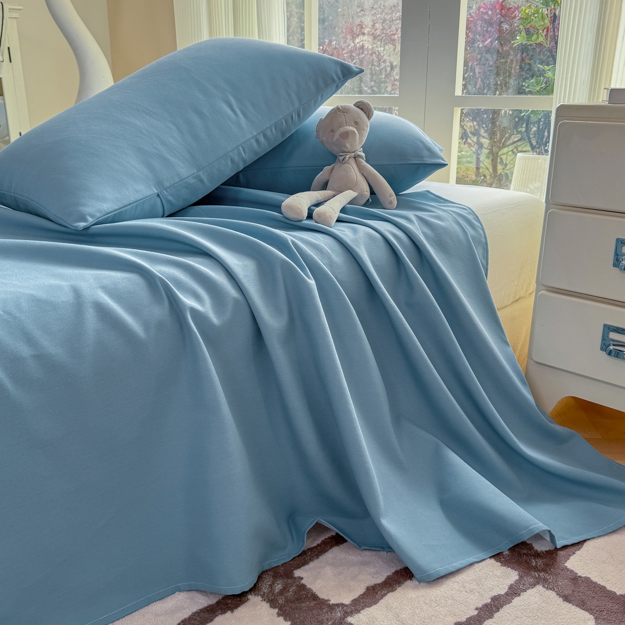 91家纺网 家纺一手货源 找家纺 康纳利 2026新款原棉老粗布透气印花床单 莫兰迪兰