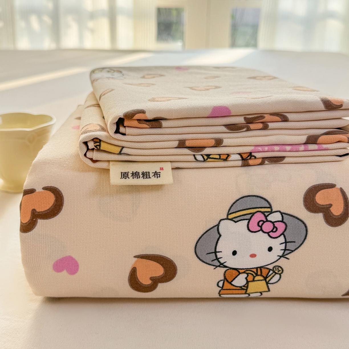 康纳利 2026新款原棉老粗布透气印花床单 奶杏KT