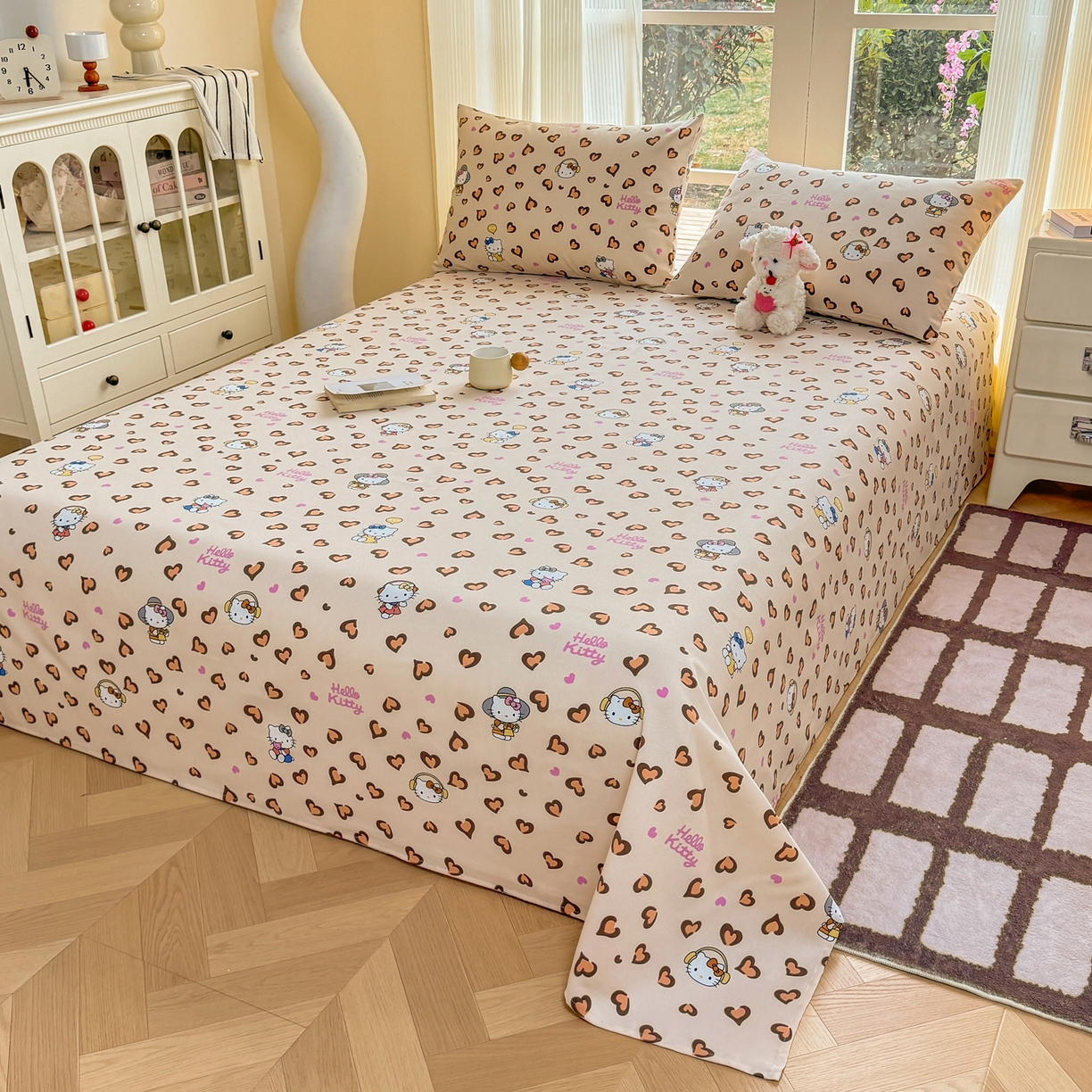 91家纺网 家纺一手货源 找家纺 康纳利 2026新款原棉老粗布透气印花床单 奶杏KT