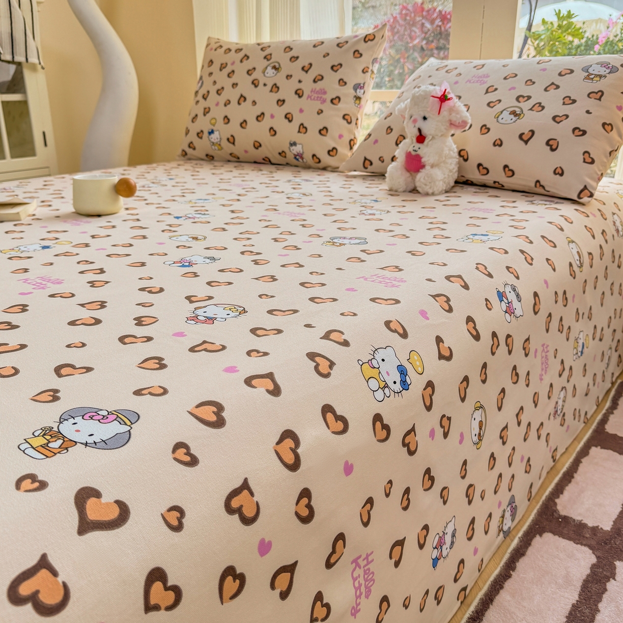 91家纺网 家纺一手货源 找家纺 康纳利 2026新款原棉老粗布透气印花床单 奶杏KT