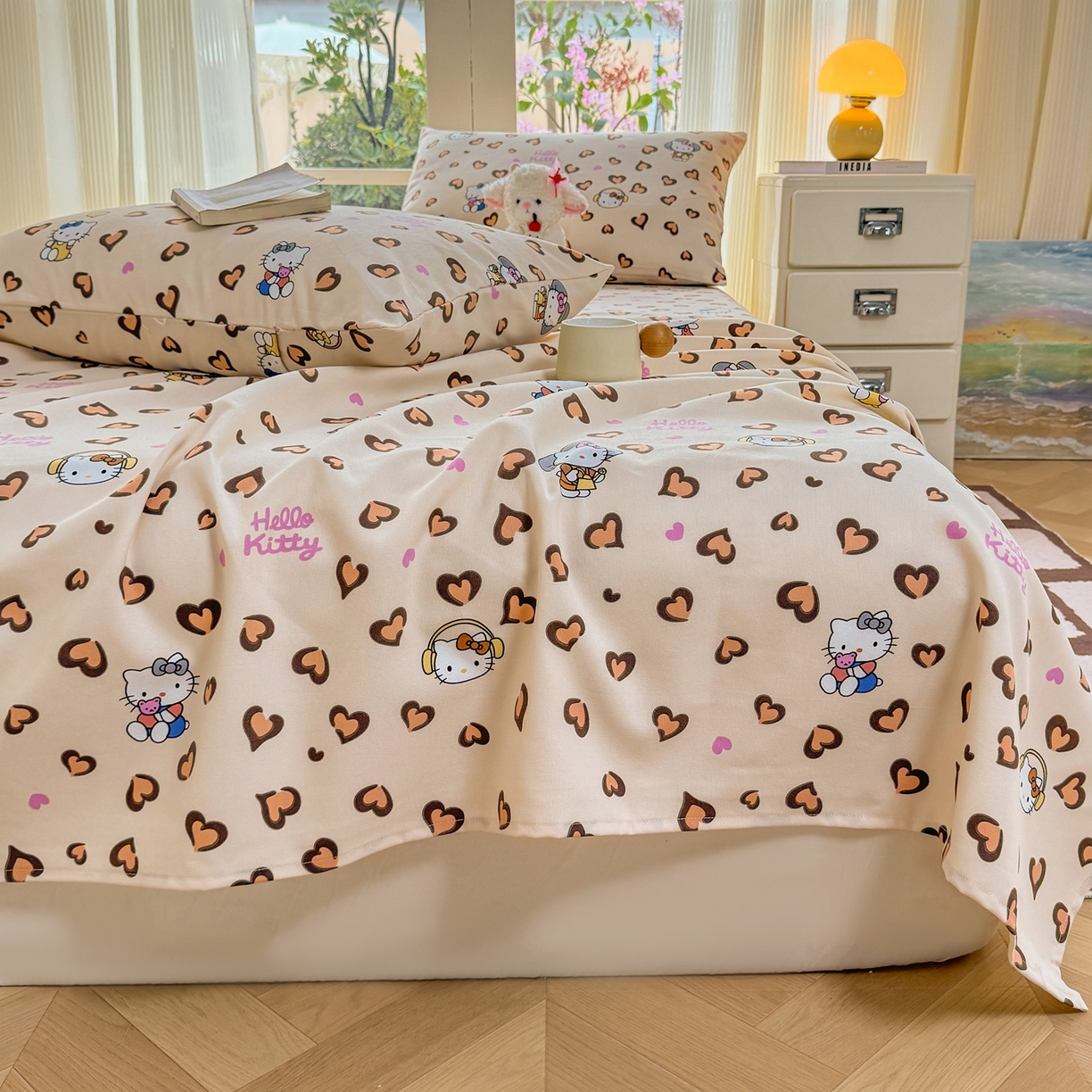 91家纺网 家纺一手货源 找家纺 康纳利 2026新款原棉老粗布透气印花床单 奶杏KT