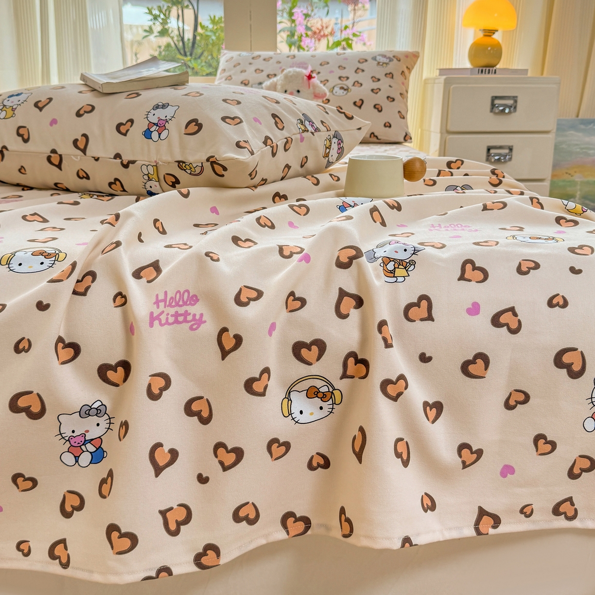 91家纺网 家纺一手货源 找家纺 康纳利 2026新款原棉老粗布透气印花床单 奶杏KT