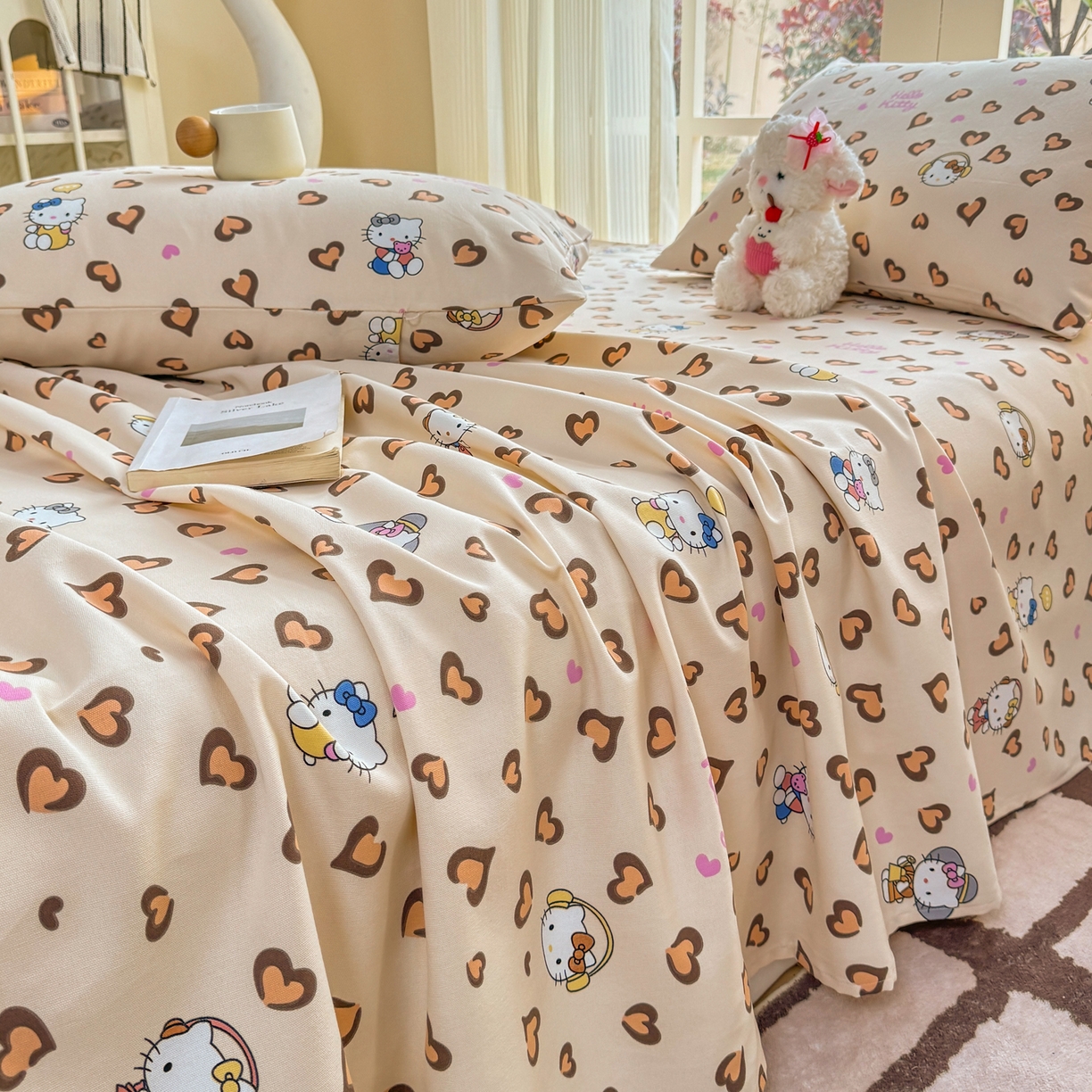 91家纺网 家纺一手货源 找家纺 康纳利 2026新款原棉老粗布透气印花床单 奶杏KT