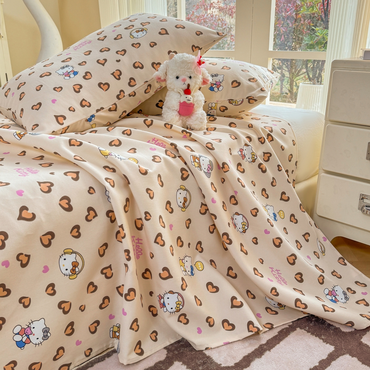 91家纺网 家纺一手货源 找家纺 康纳利 2026新款原棉老粗布透气印花床单 奶杏KT