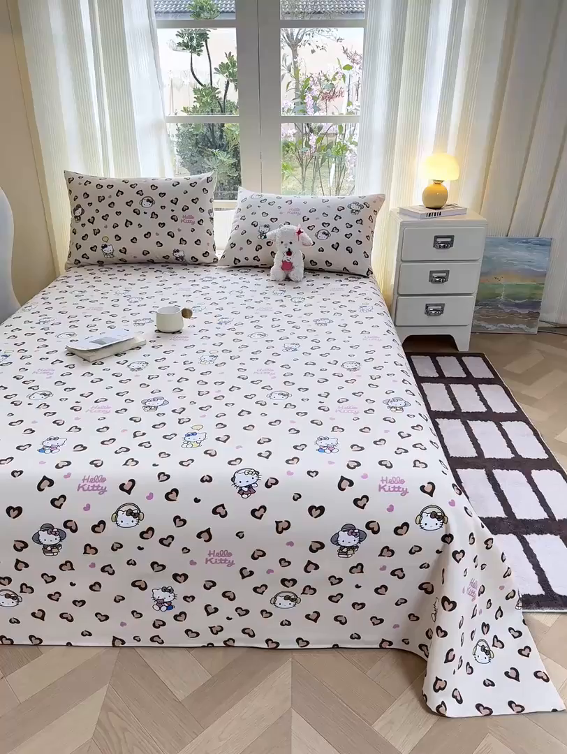 91家纺网 家纺一手货源 找家纺 康纳利 2026新款原棉老粗布透气印花床单 奶杏KT