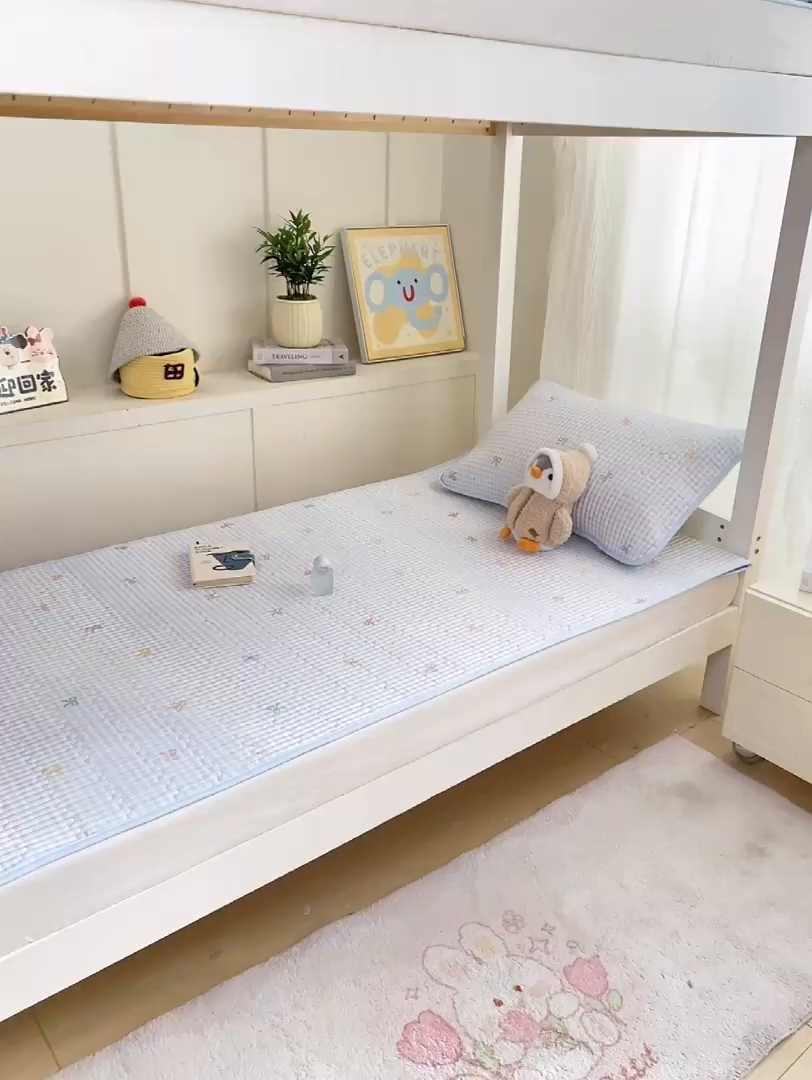 91家纺网 家纺一手货源 找家纺 康纳利 2026新款全棉床盖学生夹棉薄款床盖宿舍上下铺床垫三件套四季通用 蝴蝶结蓝