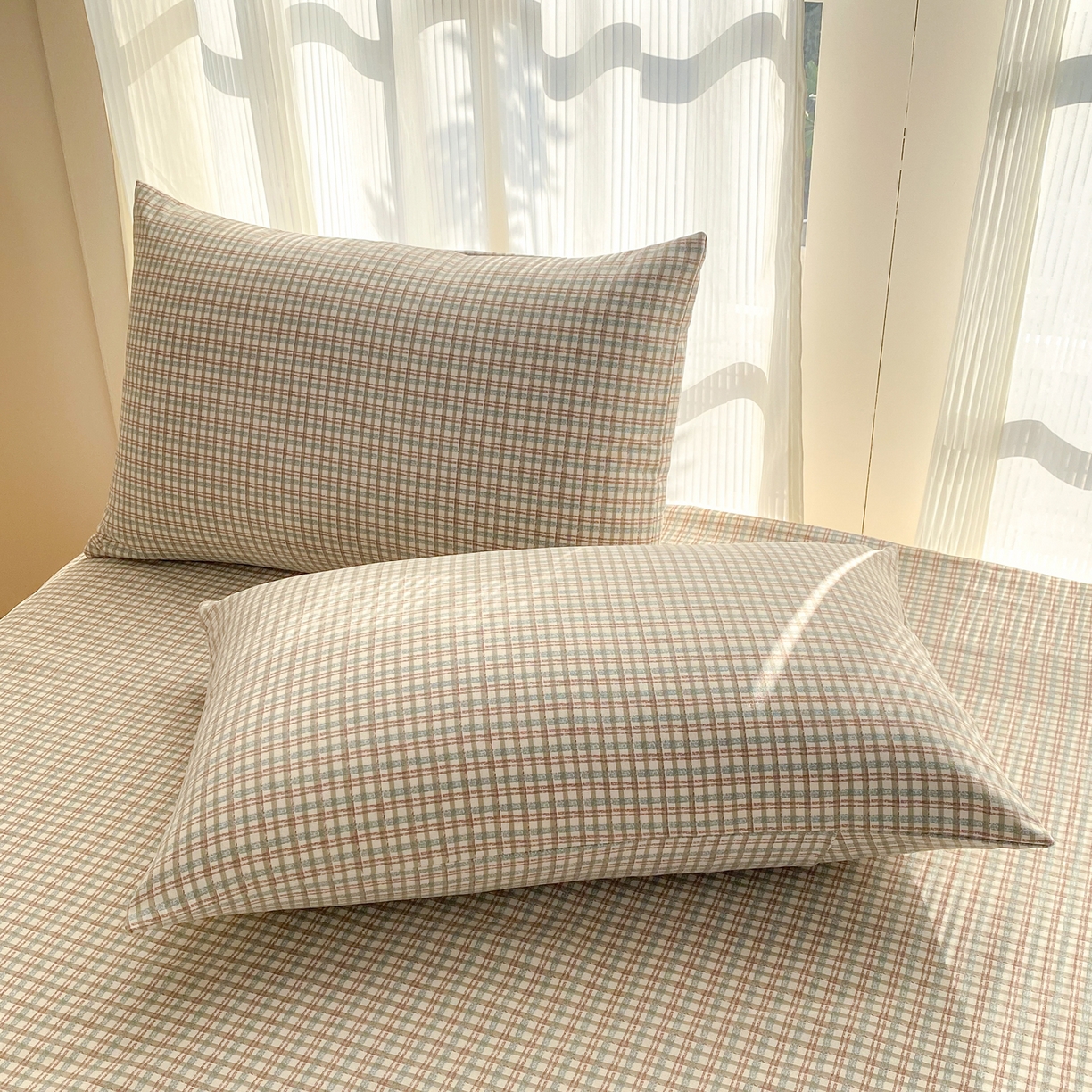 91家纺网 家纺一手货源 找家纺 康纳利 2026新款原棉老粗布透气印花床单 浅棕密格