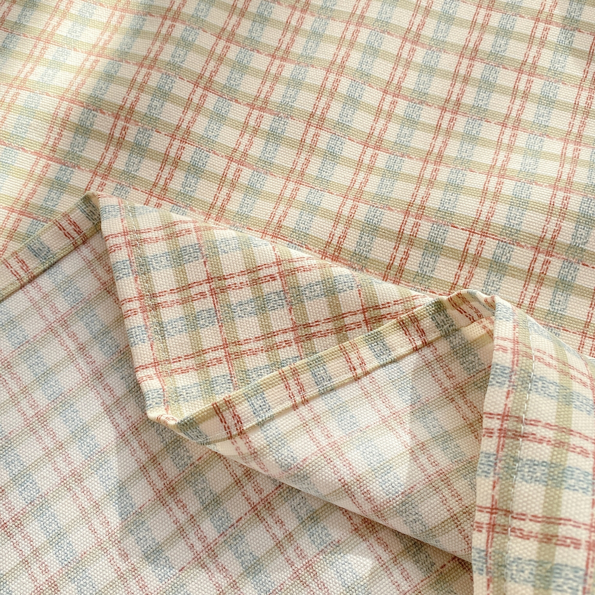 91家纺网 家纺一手货源 找家纺 康纳利 2026新款原棉老粗布透气印花床单 浅棕密格