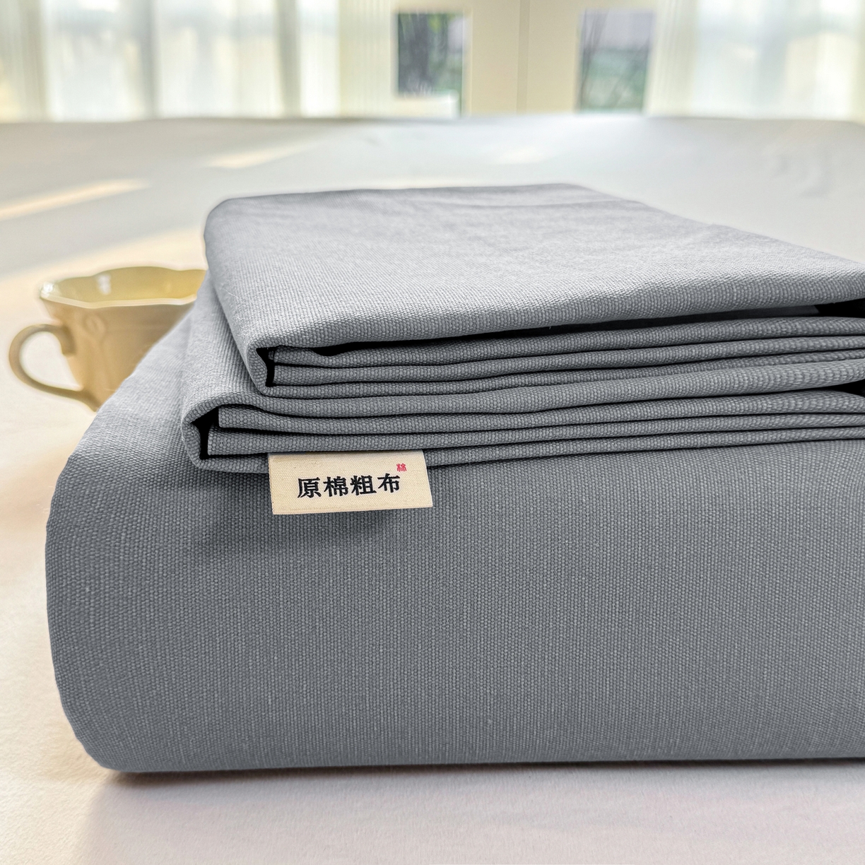 康纳利 2026新款原棉老粗布透气印花床单 雾蓝灰
