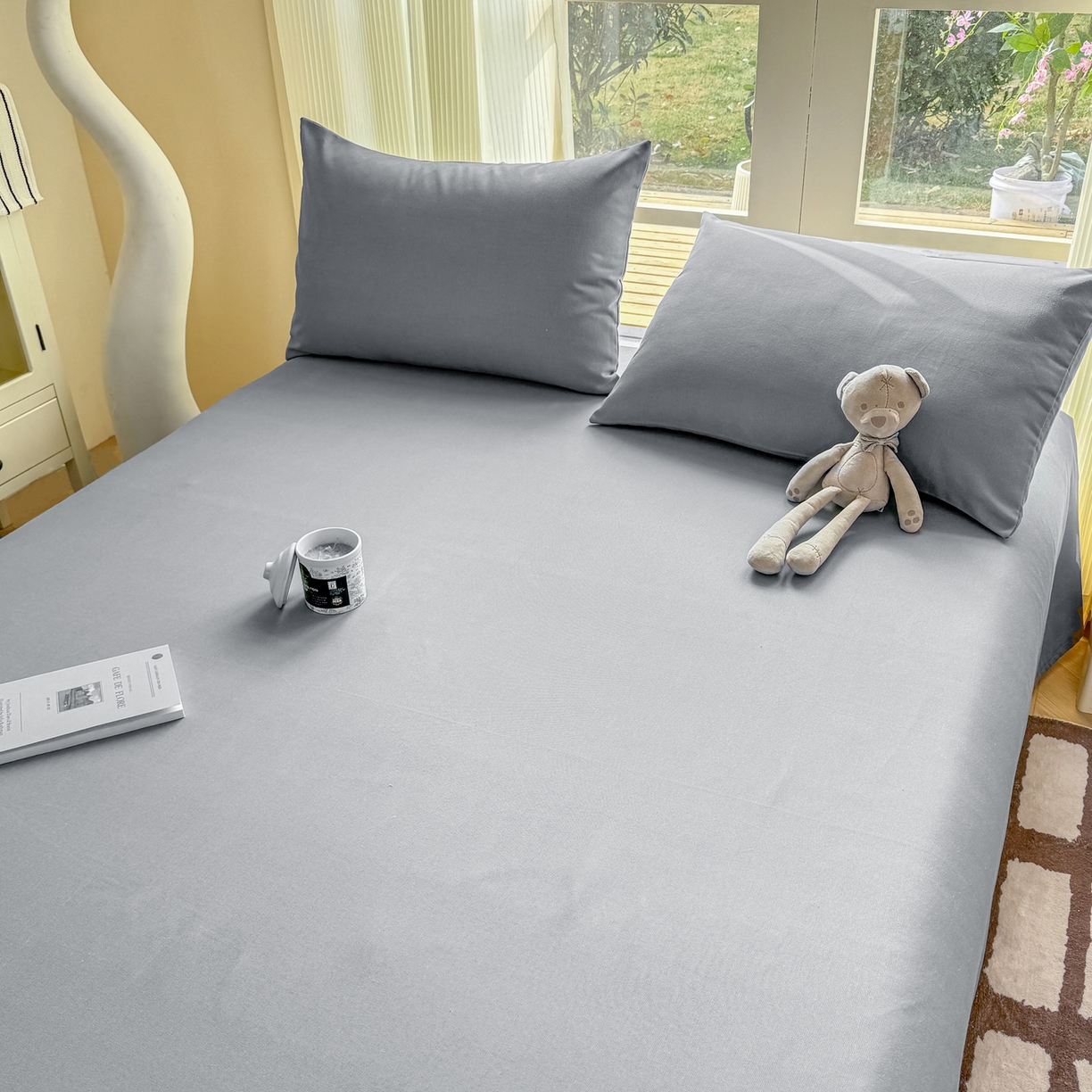 91家纺网 家纺一手货源 找家纺 康纳利 2026新款原棉老粗布透气印花床单 雾蓝灰